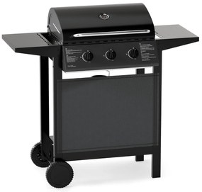 Grelha a gás com 3 queimadores, 24000 BTU, com tampa de grelha em aço inoxidável e mesas laterais para churrasco preto