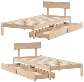 Cama sem colchão 90x200 cm madeira de pinho maciça