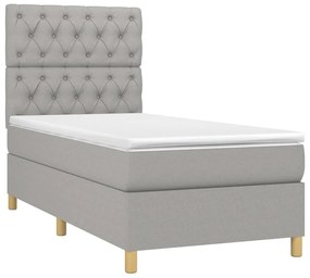 Cama box spring c/ colchão e LED 80x200 cm tecido cinza-claro