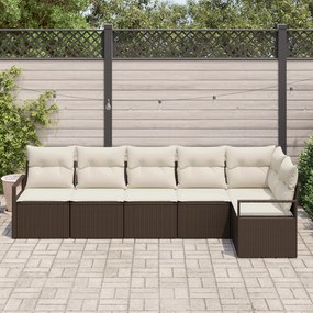 Conjunto de Sofá de Jardim vidaXL de 6 peças com almofadas Castanho Po