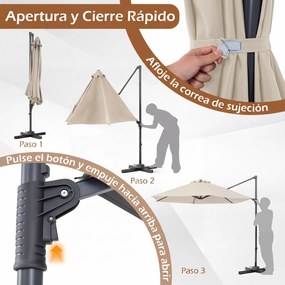Guarda-Sol Suspenso (BASE NÃO INCLUIDA), 292 x 292 x 240 cm, Rotação de 360°, Bege
