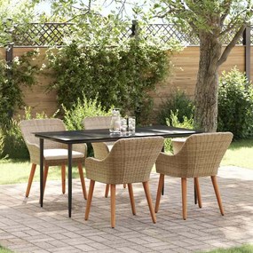 vidaXL Conjunto de Jantar para Jardim 5 Peças Bege Vime Poliéster