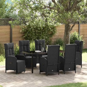 vidaXL Conjunto de Jantar de Jardim com 7 Peças e Almofadas em Poli Rattan Preto
