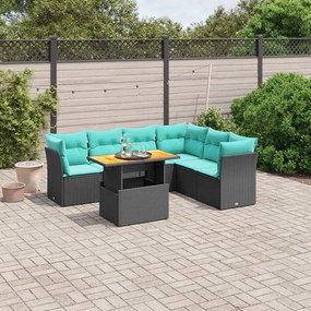 vidaXL 7 pcs conjunto de sofás p/ jardim c/ almofadões vime PE preto