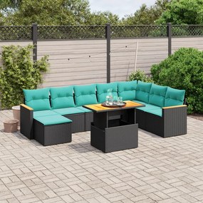 vidaXL 9 pcs conjunto de sofás p/ jardim c/ almofadões vime PE preto