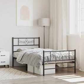 vidaXL Estrutura de cama com cabeceira e pés 107x203 cm metal preto