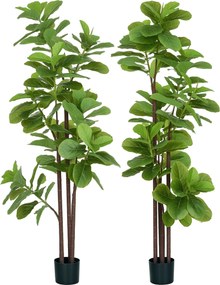 Conjunto de 2 plantas artificiais de figueira com 180 cm de altura de folhas de violino (Ficus Lyrata), e vaso Verdes