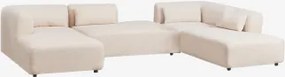 Sofá Modular Chaise Longue Esquerdo De 4 Peças Com Duplo Divã Fogler Tecido Pele De Borrego Bege Creme - Sklum