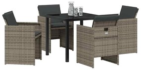 Conjunto de Jantar de Jardim de 5 Peças com Almofadas Cinza em Rattan