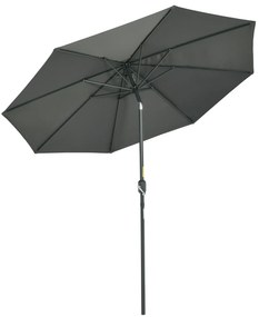 Outsunny Chapéu de Sol Ø264x253cm com Proteção UV+50 Chapéu de Sol de Alumínio Inclinável com Manivela para Terraço Balcão Exterior Cinza