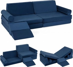 Sofá infantil modular de 10 peças 151 x 99 x 44 cm dobrável, com felpa macia e espuma elástica; capas com fechos de correr, laváveis na máquina, para