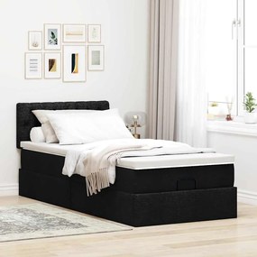 Cama otomana com colchão 100x200 cm tecido preto