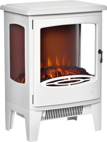 Lareira elétrica com design neo-retro, 900-1800 W, simulação de chamas com LED e luminosidade ajustável, em aço e ABS branco