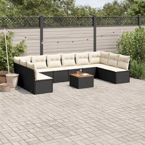11 pcs conjunto sofás de jardim c/ almofadões vime PE preto