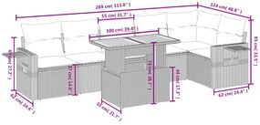 7 pcs conjunto de sofás p/ jardim c/ almofadões vime PE preto