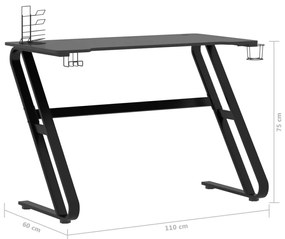 Secretária de gaming c/ pernas em forma de ZZ 110x60x75cm preto