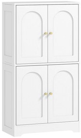 HOMCOM Buffet de cozinha, móvel de cozinha para armazenamento com 4 portas curvas e 2 prateleiras ajustáveis, 60 x 30 x 110 cm, branco | Aosom Portugal
