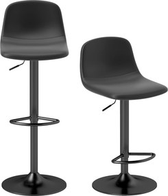 HOMCOM 2 Bancos de Bar Reguláveis em Altura 84-104 cm com Encosto e Apoio para os Pés Estofadas em PU Giratórias em 360° Preto | Aosom Portugal