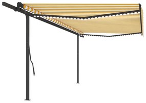 vidaXL Toldo retrátil manual com luzes LED 5x3,5 m amarelo e branco