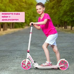 Trotinete crianças com plataforma de alumínio Guiador ajustável em 3 posições e correia para crianças com mais de 10 anos até 100 kg Rosa