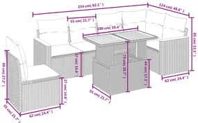 7 pcs conjunto de sofás p/ jardim com almofadões vime PE bege