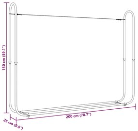 Rack de lenha com tampa de chuva 200x25x150 cm aço galvanizado