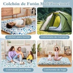 Colchão enrolável para o chão com capa lavável com bolsa de transporte 200 x 140 x 10 cm - azul