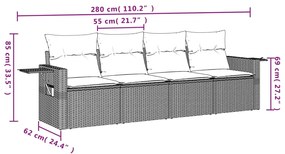 4 pcs conj. sofás jardim c/ almofadões vime PE cinzento-claro