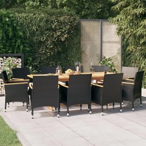 vidaXL Conjunto de jantar para jardim com almofadões 11 pcs preto