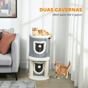 Arranhador para Gatos com Cama 2 Cavernas Postes de Sisal Tapete de Arranhar e Bolas para Brincar 50x36x76 cm Cinzento