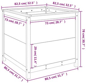 Vaso/floreira de jardim 82,5x82,5x78 cm pinho maciço cinzento