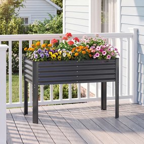 Floreira elevada de jardim 118 x 60 x 77,5 cm com Estrutura em metal galvanizado, pés elevados, sistema de drenagem e base alta para terraço ou pátio
