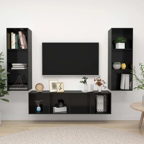 vidaXL 3 pcs conjunto móveis de TV derivados madeira preto brilhante