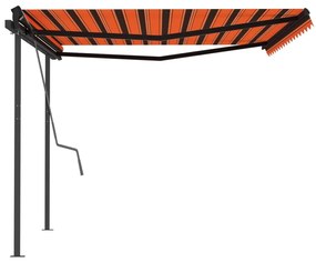 Toldo retrátil manual com postes 4x3 m laranja e castanho