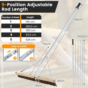 Rastilho e escova para telhado ajustável 165-626 cm com 5 hastes de alumínio leve para remover folhas, agulhas de pinheiro e pinhas