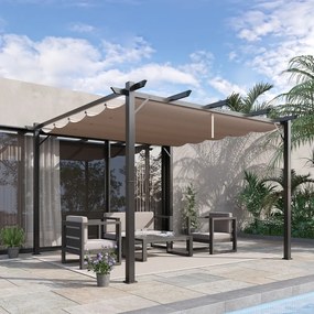 Pérgola de Jardim com Toldo de Poliéster Retrátil e Estrutura de Alumínio para Exterior Pátio 3x3 m Cinza e Castanho
