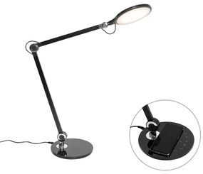 Candeeiro de mesa design preto com LED, toque e carregamento por indução - Don Moderno