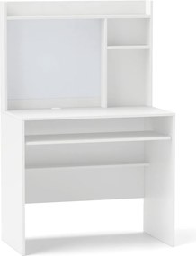 Secretária de computador 89 x 50 x 138 cm com quadro de avisos magnético e com Estante e Tabuleiro para teclado branco