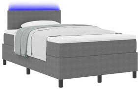 Cama Box Spring com Colchão &amp; LED Cinza Claro 120x200 cm Tecido de Vel