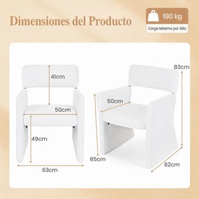 Conjunto de 2 Cadeirões Estofados (MESA NÃO INCLUIDA), 63 x 62 x 83 cm, Estrutura Metálica Reforçada, Branco