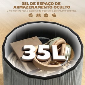 Puff de Arrumação Banco de Arrumação Dobrável 35 L 38x38x38 cm Estofado em Veludo Baú de Arrumação Cinzento Escuro