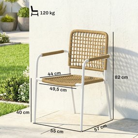 Conjunto de 2 cadeiras de jardim (MESA NÃO INCLUIDA) empilháveis em resina trançada com braços e encosto, 55 x 57 x 82 cm, amarelo