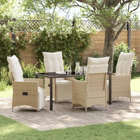 vidaXL Conjunto de Jantar de Jardim de 5 Peças com Almofadas Bege Poli Rattan