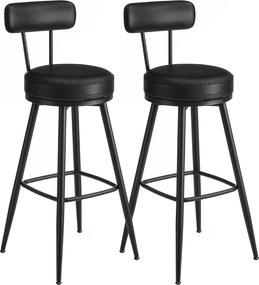 Conjunto de 2 bancos altos giratórios com encosto, couro sintético 56 x 56 x 101,5 cm preto