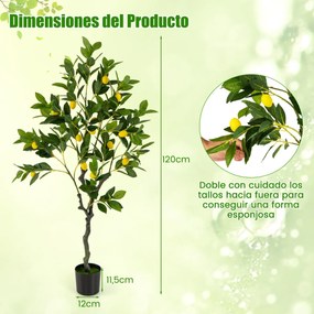 Limoeiro artificial de 120 cm Planta de limão falsa com frutos Vaso de cimento Decoração de interiores Casa e escritório