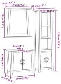 3 pcs conjunto móveis p/ casa de banho madeira de pinho maciça