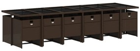 13 pcs conjunto jantar p/ jardim c/ almofadões vime PE castanho