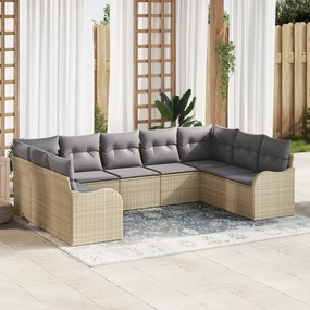 Conjunto de Sofá de Jardim de 9 Peças com Almofadas em Rattan Poliéste