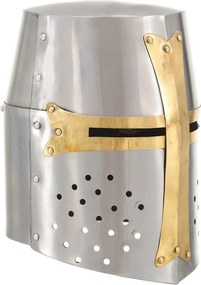 vidaXL Capacete de cavaleiro medieval réplica LARP aço prateado
