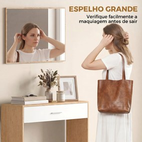 Mesa Consola de Entrada com Espelho, Gaveta e Prateleira para Corredor 91,5x27,9x85,5 cm Carvalho